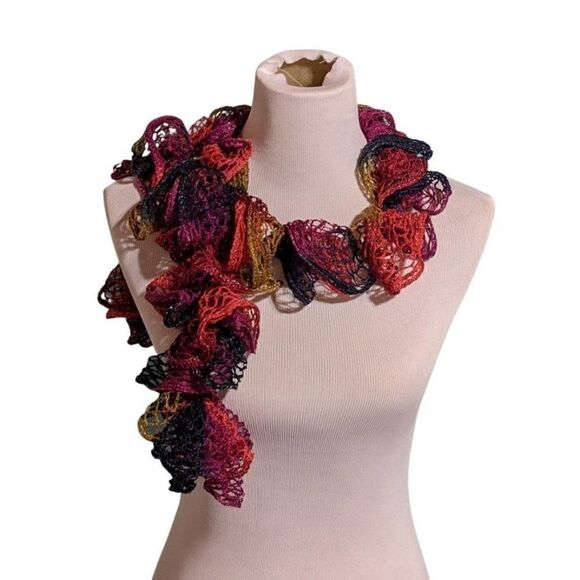 WOMEN'S MULTI COLOR W/SILVER METALLIC ACCENTS DELICATE CROCHETED SCARF - Picture 1 of 3